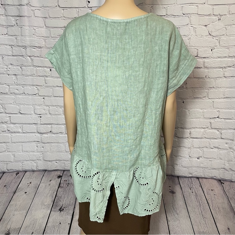 NWT New Terzo Millennio Sage Eyelet-trim Linen Top Made in Italy Size L - Picture 4 of 11
